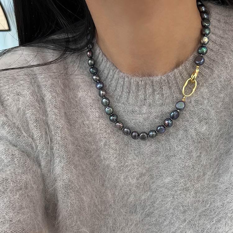 Baroque Peacock Blue Freshwater Pearl Necklace - Light Luxury Colorful Chain