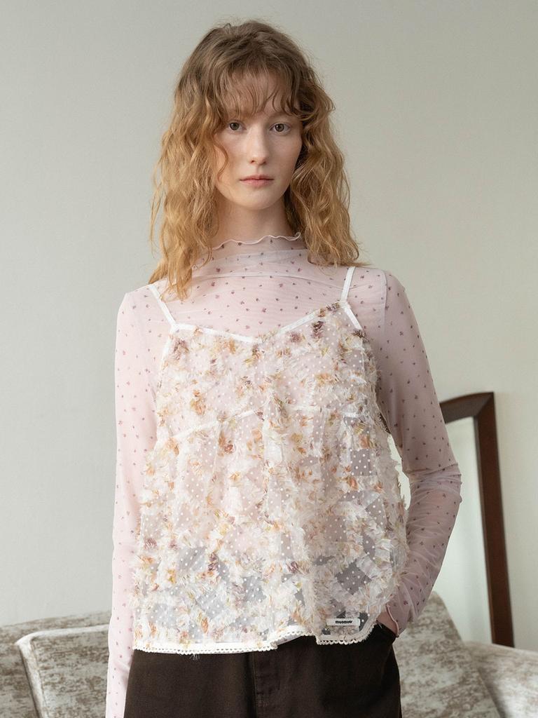 Mwimwieleu Mock Neck Flower See-Through Top Mu2611Ts102M