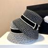 Women French Pearl Hollow Straw Hat Wide Brim Summer Sun Protection Bucket Hat