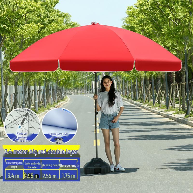Großer Outdoor-Gewerbeschirm mit Doppelrippen - Sonnenschirm für Sonne, Werbung und Standnutzung