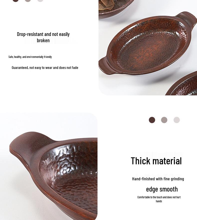 Rustykalne talerze melaminowe: Głębokie talerze z dwoma uchwytami na warzywa i flaki do restauracji z gorącym garnkiem