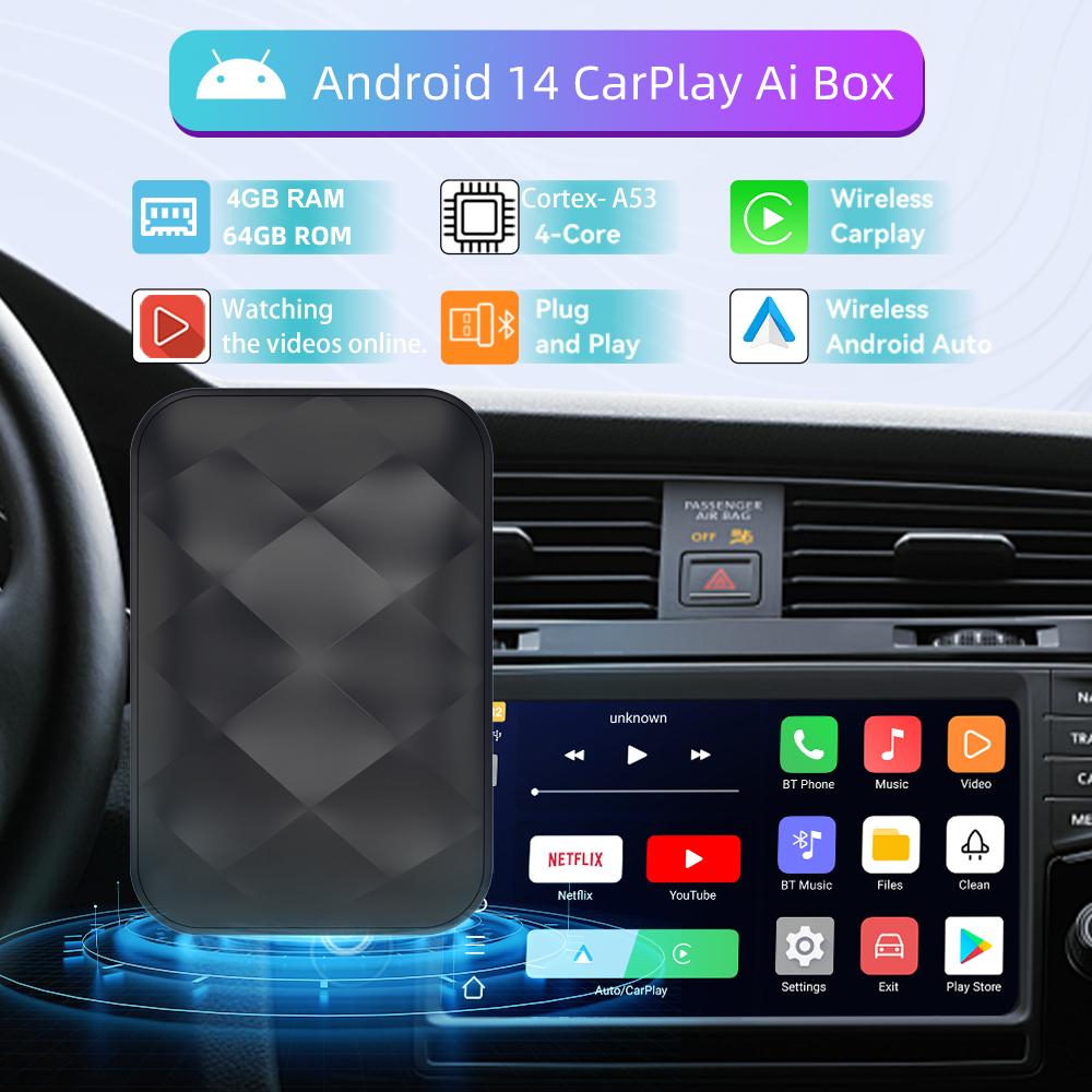 2025 New 3IN1 Android14 Wireless Carplay Android AutoAdapter Upgrade Plug&Play For Youtube Netflix Dongle Wireless Car AI TV BOX
