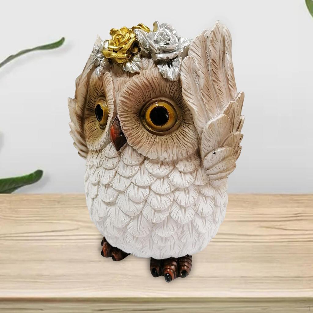 Resin Garden Owl Statue Landscape,Animal Figurine Miniature Sculpture 14cm for Tabletop Patio