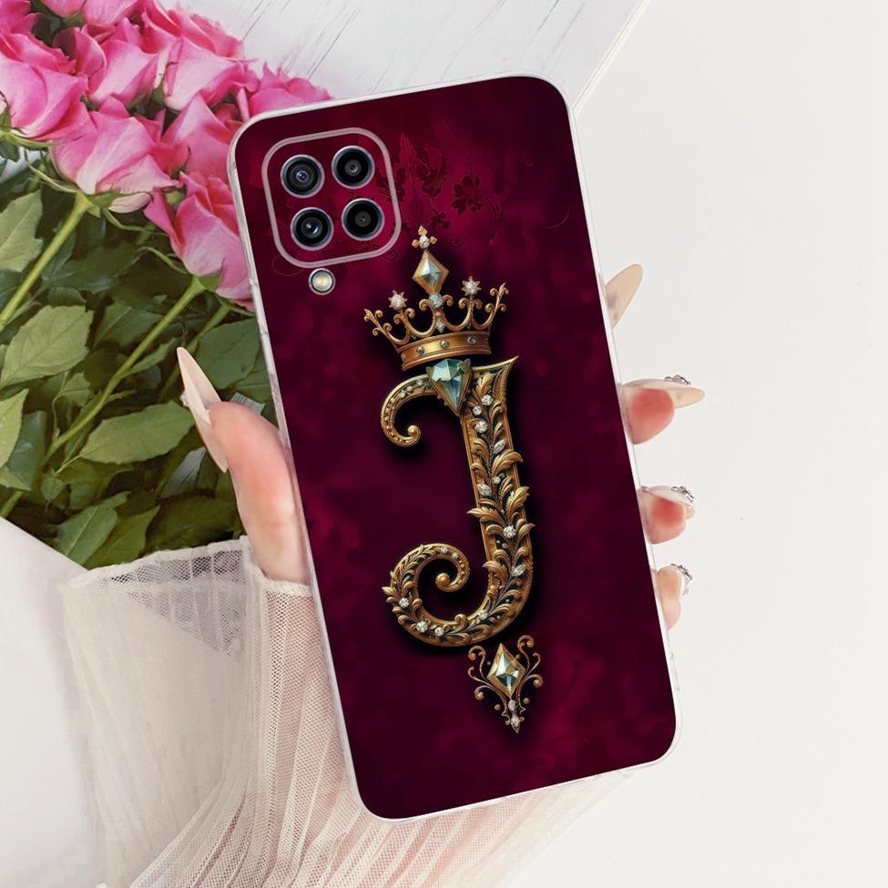 For Samsung M32 Case SM-M325F Transparent Luxury 26 Letters Crown 2D Painted Soft Bumper For Samsung Galaxy M32 SM-M325FV Casing