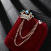 High-end Brooch Crown Crystal Rhinestones Brooches Tassel Chain Lapel Pin British Style Men's Suit Shirt Collar Luxulry Jewelry