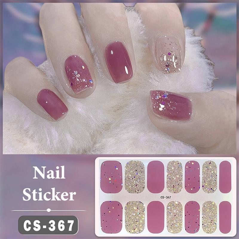 No Baking Lamp Waterproof Nail Wraps Full Cover Nail Stickers Solid Color 14 Nails/Set Multi Color Nail Art Look Patch Firm