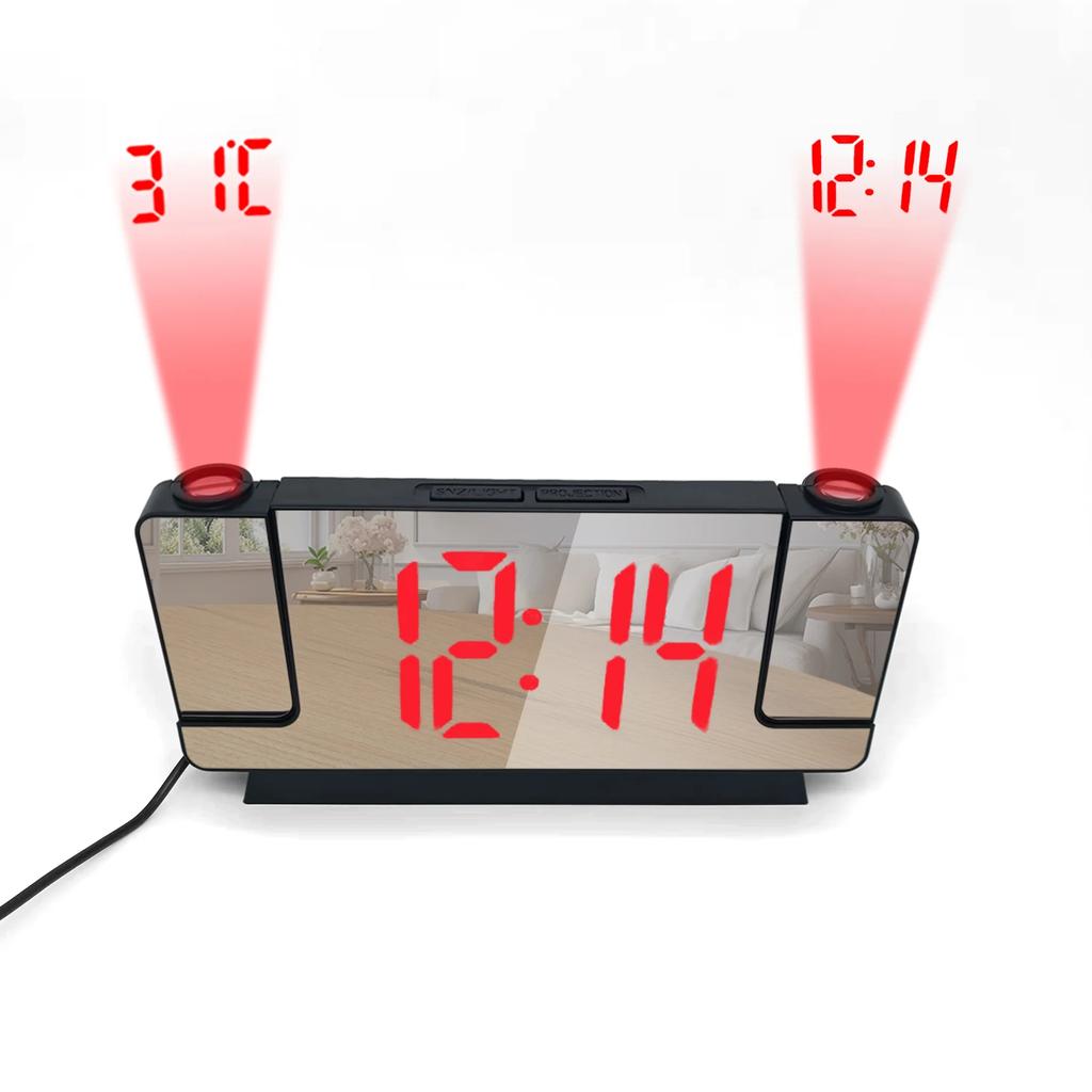 DIGITAL DUAL PROJECTION ALARM CLOCK FOR BEDROOM - Large LED Display, 2*180° Rotatable Projector, Loud Alarm , 12/24H