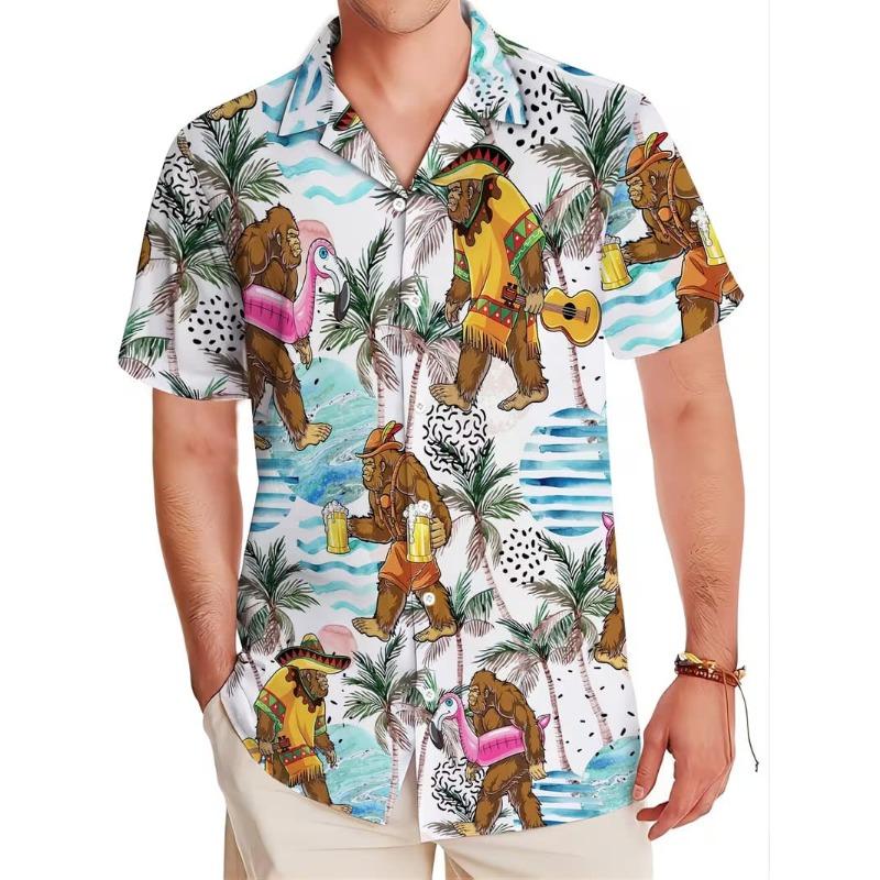 Camicia da Uomo Hawaiian Lily con Stampa Floreale Tropicale, Manica Corta, Bottoni