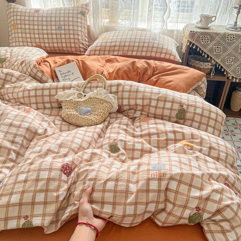 New Double Yarn Four-piece Printing Design Ins Style Student Dormitory Bed Sheet Mattress Quilt Cover Machine Washable