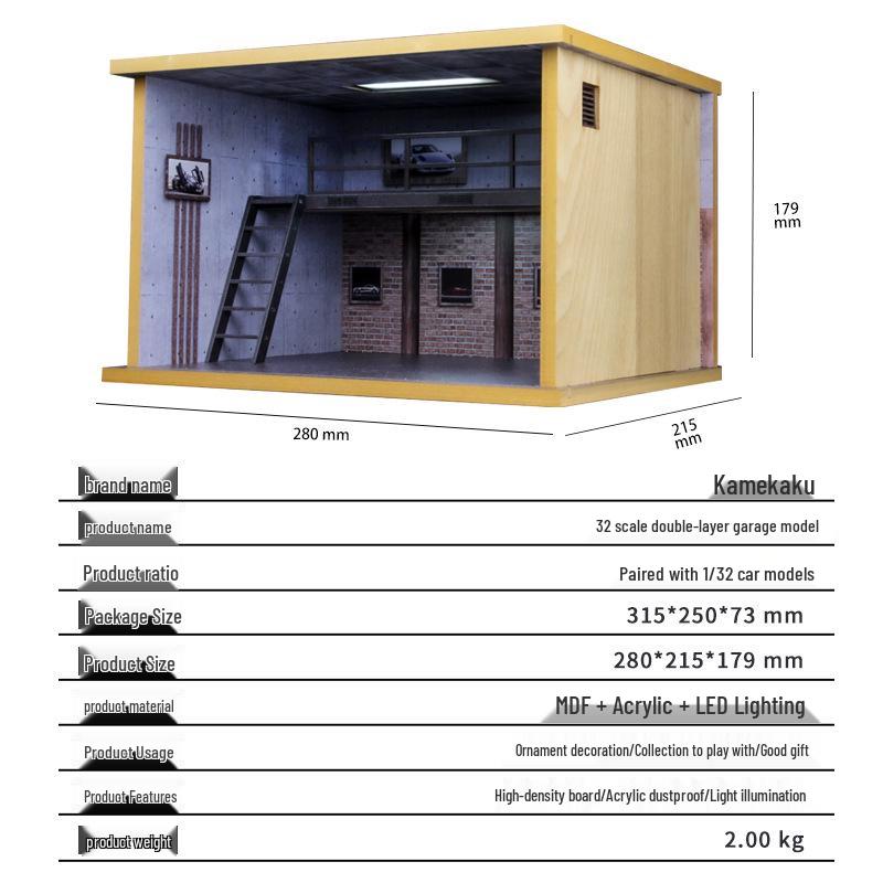 1:32 Scale Wooden Garage Model with Lights & Acrylic Dust Cover