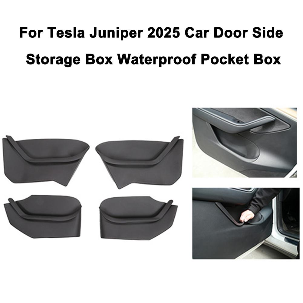 Car Door Side Storage Box Fit For Tesla Model Y Juniper 2025 Full-Cover Front/Rear Door Tray Organizer TPE Waterproof Pocket Box