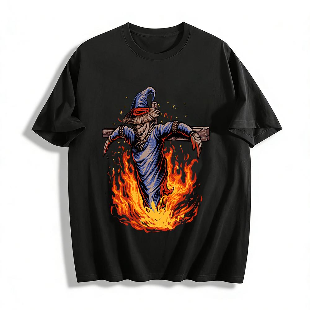 

Halloween Scarecrow Burning Print Short Sleeve T-Shirt Pure cotton T-shirt XXS