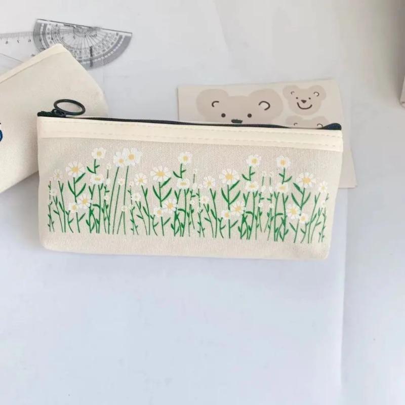 1Pcs Canvas Pencil Bag School Box Pouch Statione Little Bear Pen Holder Desktop Stationery Organizer School Supplies Pencil Cases