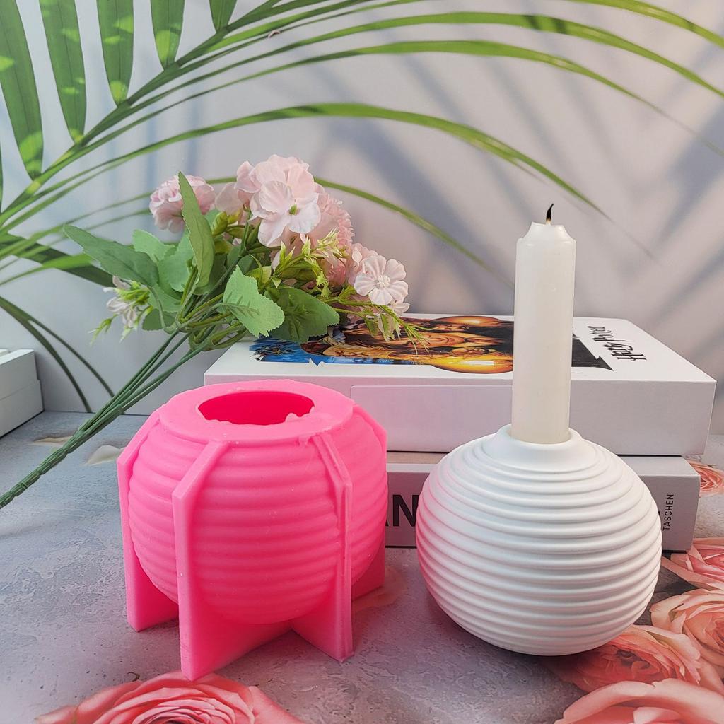 Striped Sphere Candle Holder Molds, Sphere Candlestick Molds for DIY Candle Holder Gypsum Decorations Christmas Gift