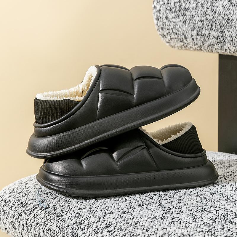 

Зимние платформенные хлопковые туфли женские новые домашние с каблуком-сумкой водонепроницаемая верхняя одежда пара плюшевые хлопковые тапочки мужские 44-45 [Suitable for 43-44 feet] чёрный
