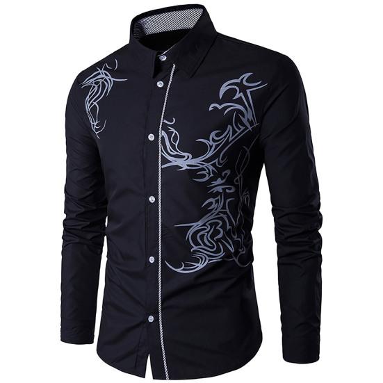 Men Shirt Turn-down Collar Single-breasted Slim Fit Ethnic Style Spring Shirt for Daily Wear
