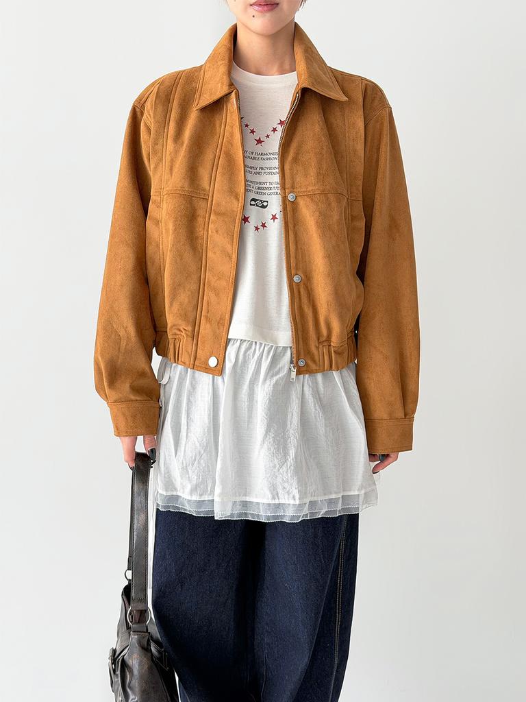The Green Lab Faux Velvet Suede Blouson Jacket [Dark Beige]