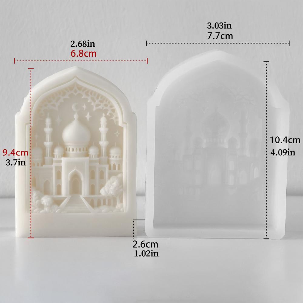 Ramadan Silicone Mold 3D Crescent Mosque Candle Mold Islamic Themed Silicone Mold For Resin Soap Making Chocolate Baking