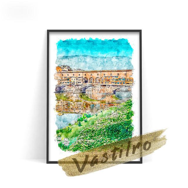 World City Tourism Krajina Akvarel Plakát Dubaj Amsterdam Monako Umělecká reprodukce