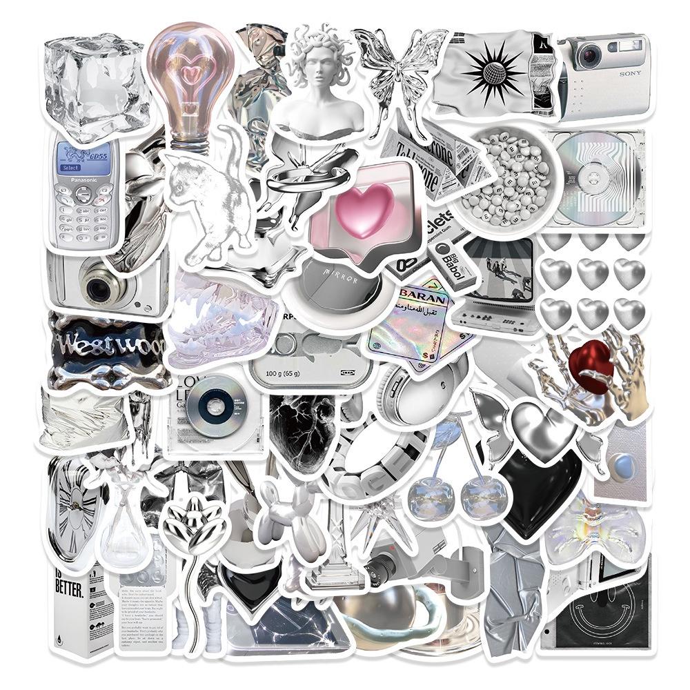 Premium Silver Sulfate Sticker 66 Pieces Of High-quality Pvc Waterproof Decals For Diy Guitar Phone Skateboard And Bicycle Adhesive And Stylish