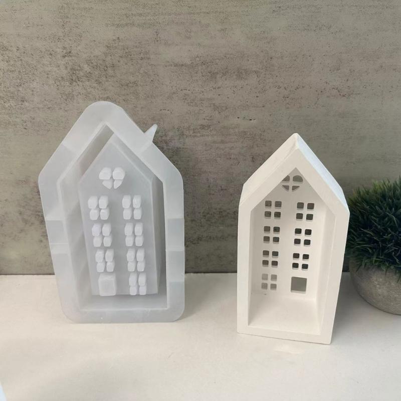 3D Casa Castiçal Silicone Molde DIYs Cimento Gesso Argila Castiçal Resina Ornamentos Moldes Decorações Para Casa