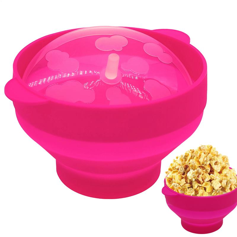 Microwave Popcorn Bowl Bucket Silicone DIY Red Popcorn Maker with Lid Chips