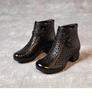 2025 Summer Genuine Leather Peep-Toe Perforated Mid-Heel Sandals - Women's Retro Chunky Heel Martin Boots.