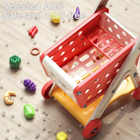 Carrinho de compras infantil de brinquedo com 25 acessórios para frutas, vegetais e alimentos, carrinho de compras de simulação, carrinho de compras de brinquedo
