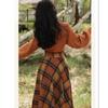 Women's Autumn Winter Vintage Plaid Long Skirts Sweater Two-Piece Set French Lady Graceful Knit Pullover High Waist Skirt Outfit