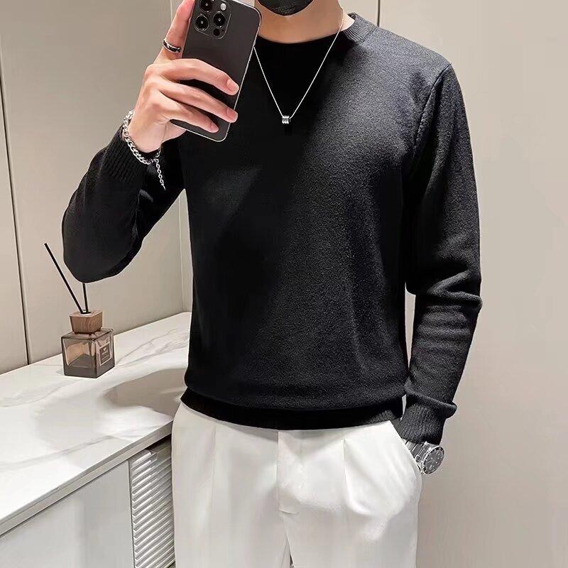 Spring 2024 Men's Sweater Patchwork Assorted Colors Skin-Friendly Fabric Fashion Versatile Top Casual Long-Sleeved Bottoming Shirt
