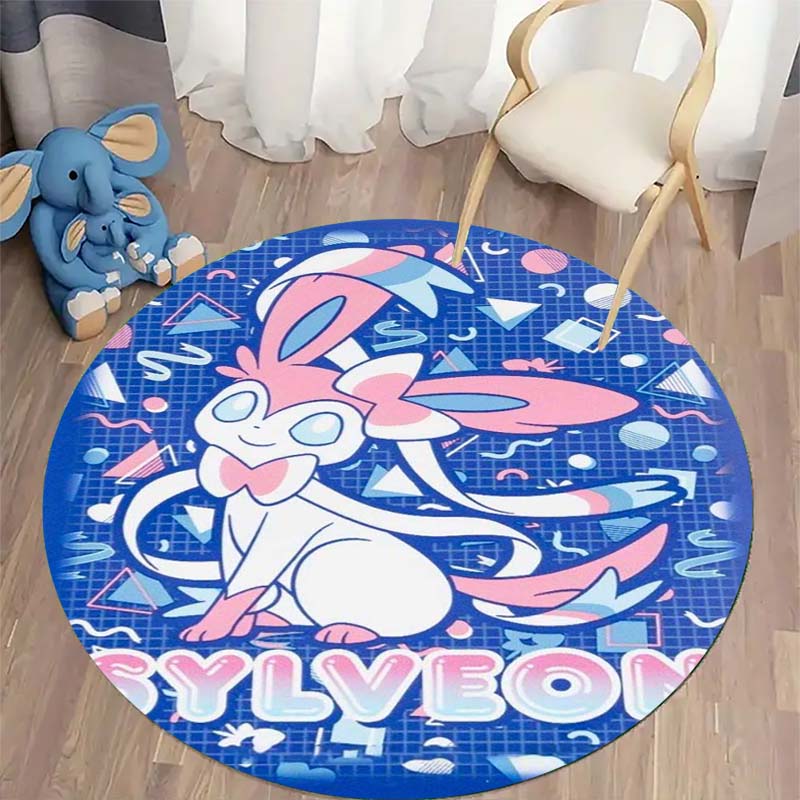 Kawaii Sylveon Theme Round Area Rug Pink Fairy Pattern Circular Rug Kids Girls Bedroom Gamer Room Decor
