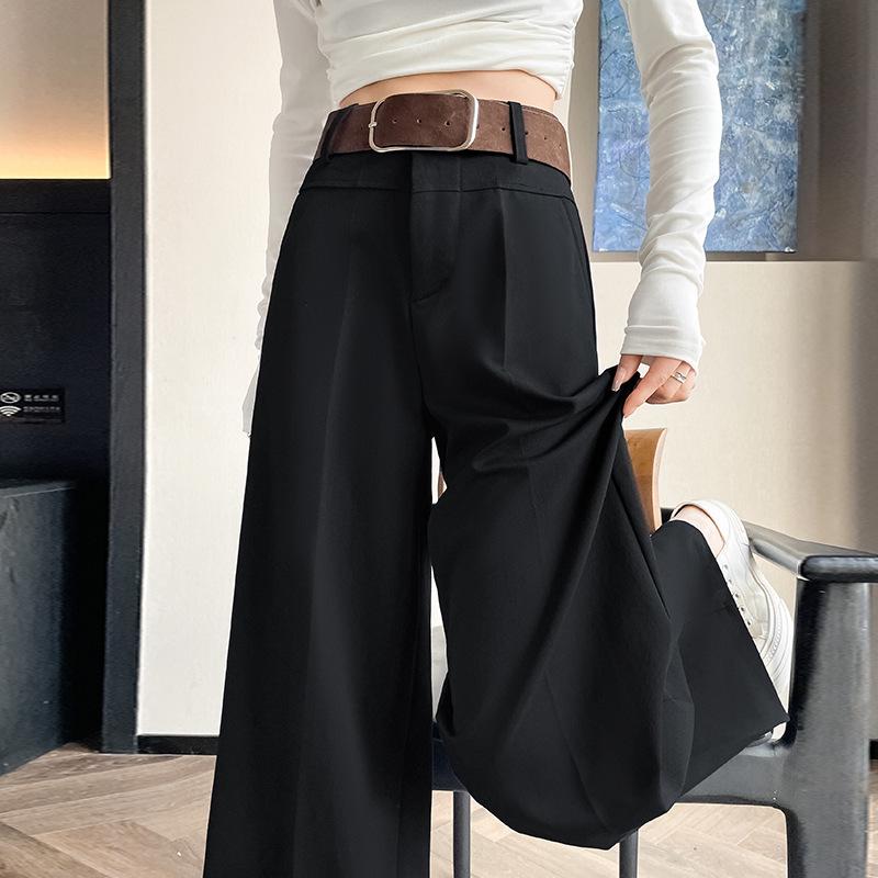 2026 Spring High-Waisted Wide-Leg Washed Cotton Straight Pants for Women, Floor-Length and Slimming