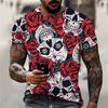 Men's Casual T-Shirt Skull Graphic Black Short Sleeve Crew Neck Tee Cool Streetwear Halloween Fashion Top
