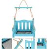POPETPOP Hanging Bird Feeder, Wooden Chair-Shaped, Multiple Feeding Spots, Attracts Various Birds, Durable, Blue, 6.89 X 5.51 X 4.725 Inches