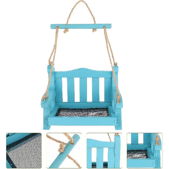 POPETPOP Hanging Bird Feeder, Wooden Chair-Shaped, Multiple Feeding Spots, Attracts Various Birds, Durable, Blue, 6.89 X 5.51 X 4.725 Inches