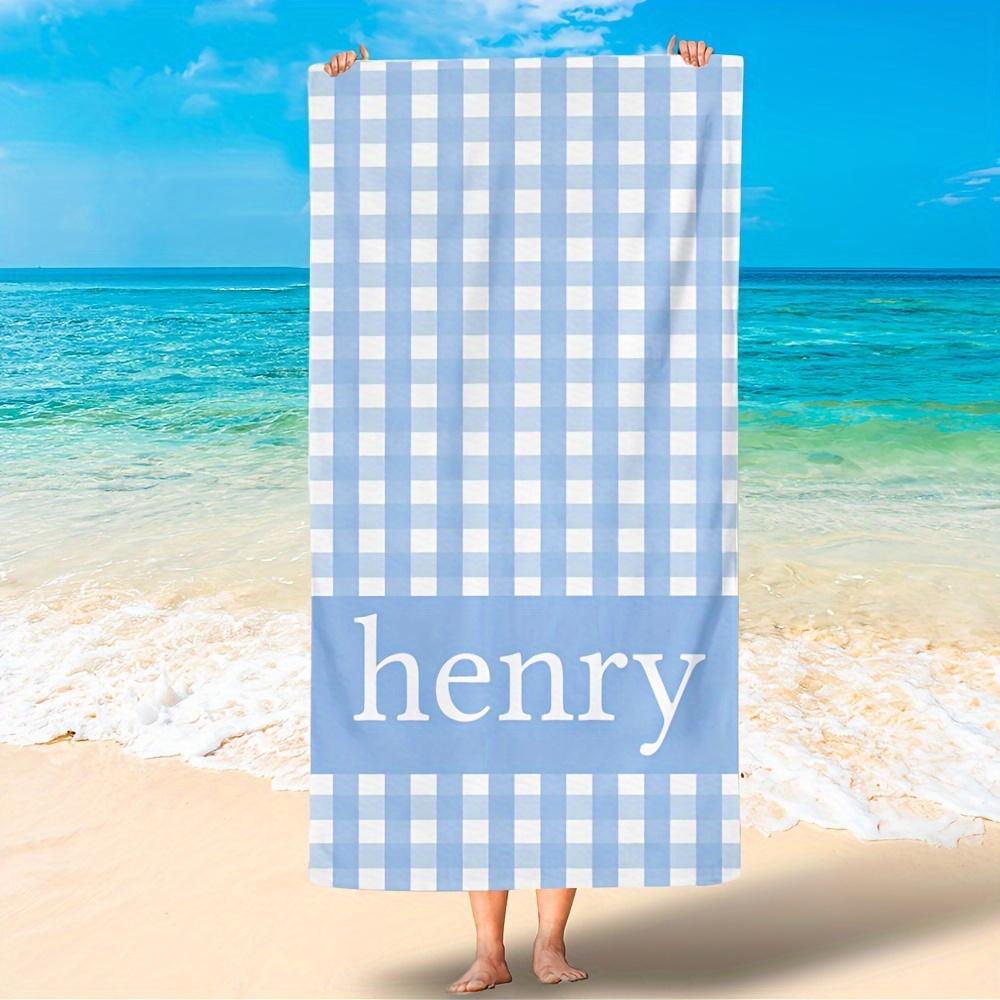 Custom Plaid Beach Towel Personalized Name Sophia Purple Checkered Microfiber Bath Towels Soft Quick Dry Pool Lounger All Season