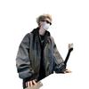 Herren Frühling & Herbst Trendige Lederjacke mit Kapuze - Zweiteiliger Stil, Amerikanischer Street Dark Rogue, Lockere Passform Pilotendesign