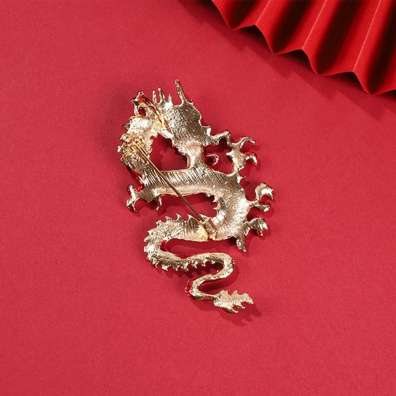 Ethnic Chinese Style Badge Pin Fashionable Lapel Pin Dragon Shape Brooch Traditional Chinese Culture Jewelry Accessory