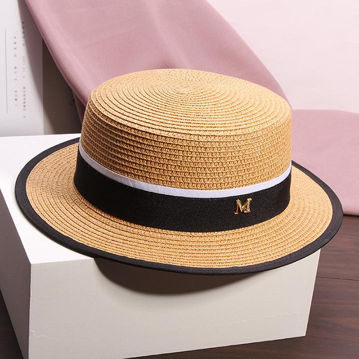 Women's Summer Travel Beach Jazz Hat Seaside Sunshade Sun Protection Straw Hat Flat Top British Hat Straw Woven