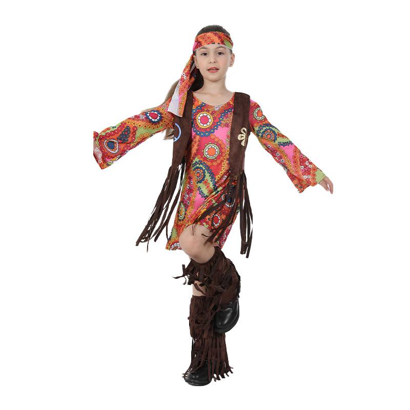 

Hippie Style Peace Love Costume for Girls Boho Chic Children s Stage Performance Photo Shoot and Party Outfit M