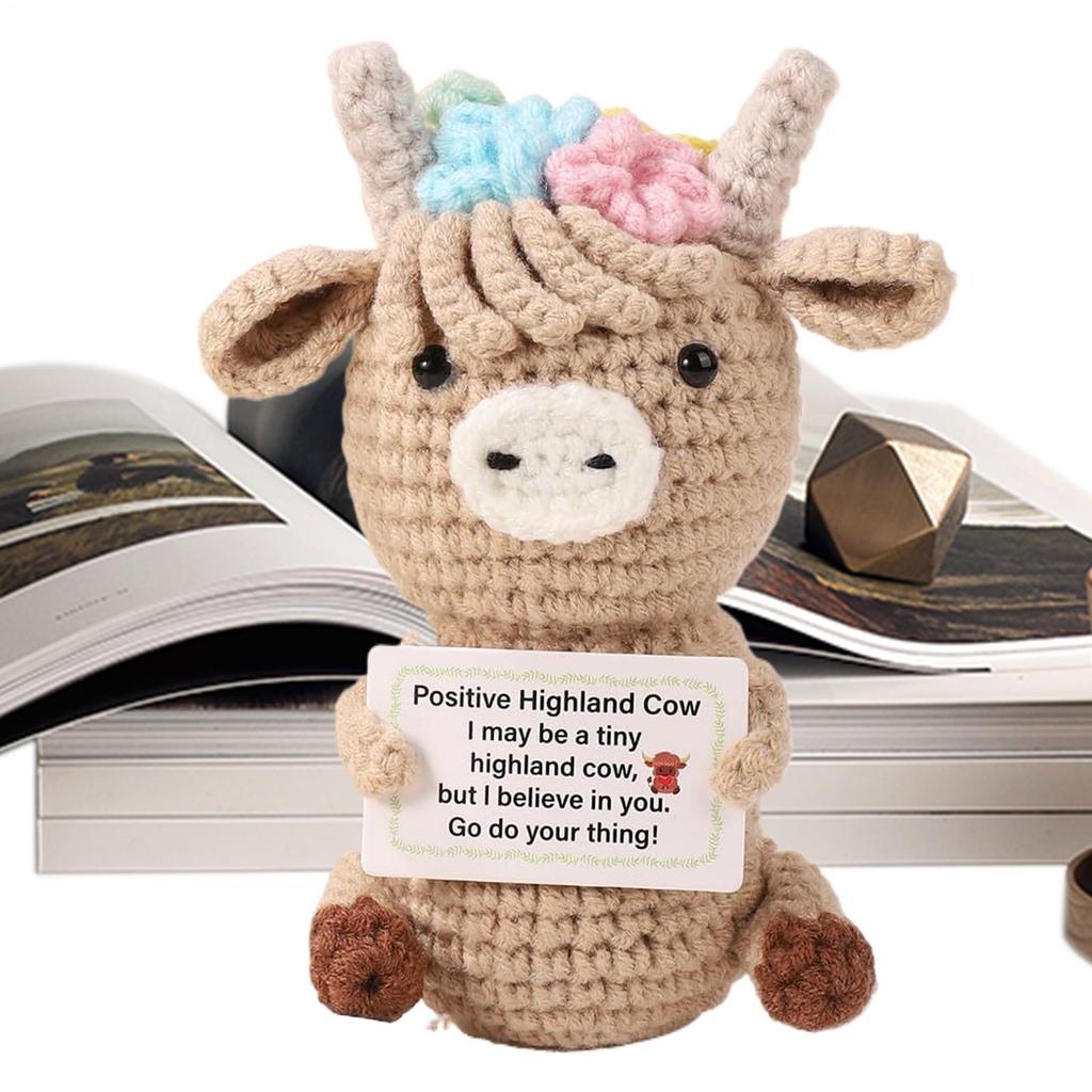 Crochet Highland Cow Doll Cute Emotional Cow Small Positive Crochet Doll Decorative Figurines