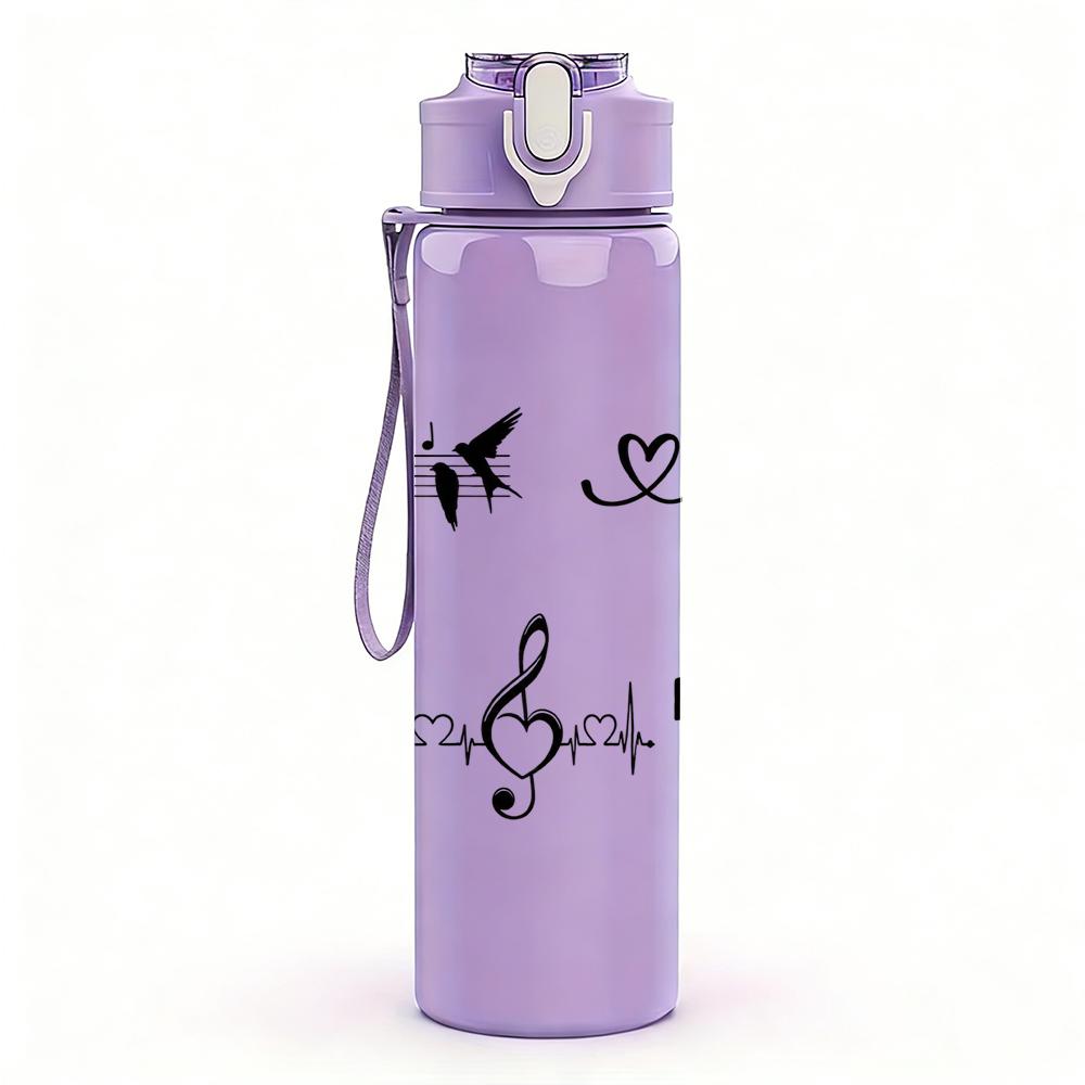 1PC Music Note Cat Art Graphic,750ml Color Plastic Sports Water Bottle,Leakproof Flip Straw Lid,Suitable for Sports Office Home Use