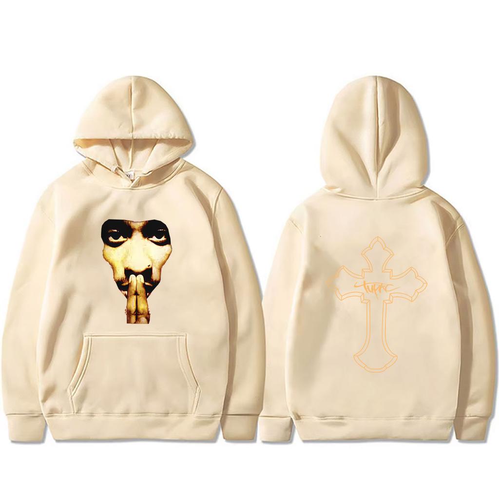 Hot Rapper Tupac 2pac Cross Hoodie Unisex Hip Hop Oversized Streetwear Fashion Casual Fleece Cotton Pullover Hoodies