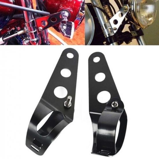 Universal 28-34mm Headlight Mount Brackets Fork Ear For Chopper Cafe Racer Black