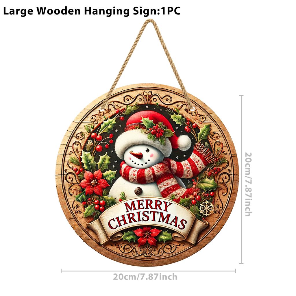 Christmas Wooden Hanging Sign with and Snowman - Holiday Door Decoration Ornament for Home