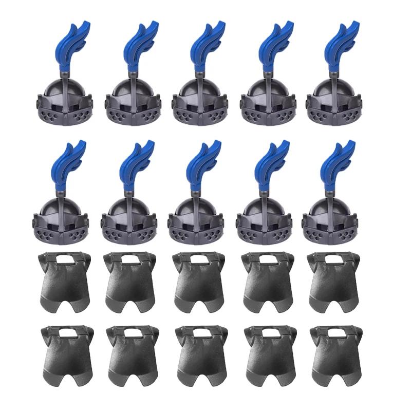 MOC Medieval Military Building Blocks Weapon Figure Accessories Shoulder Armour Helmet Bow Cape Hat Sword Brick Toy Gift X038