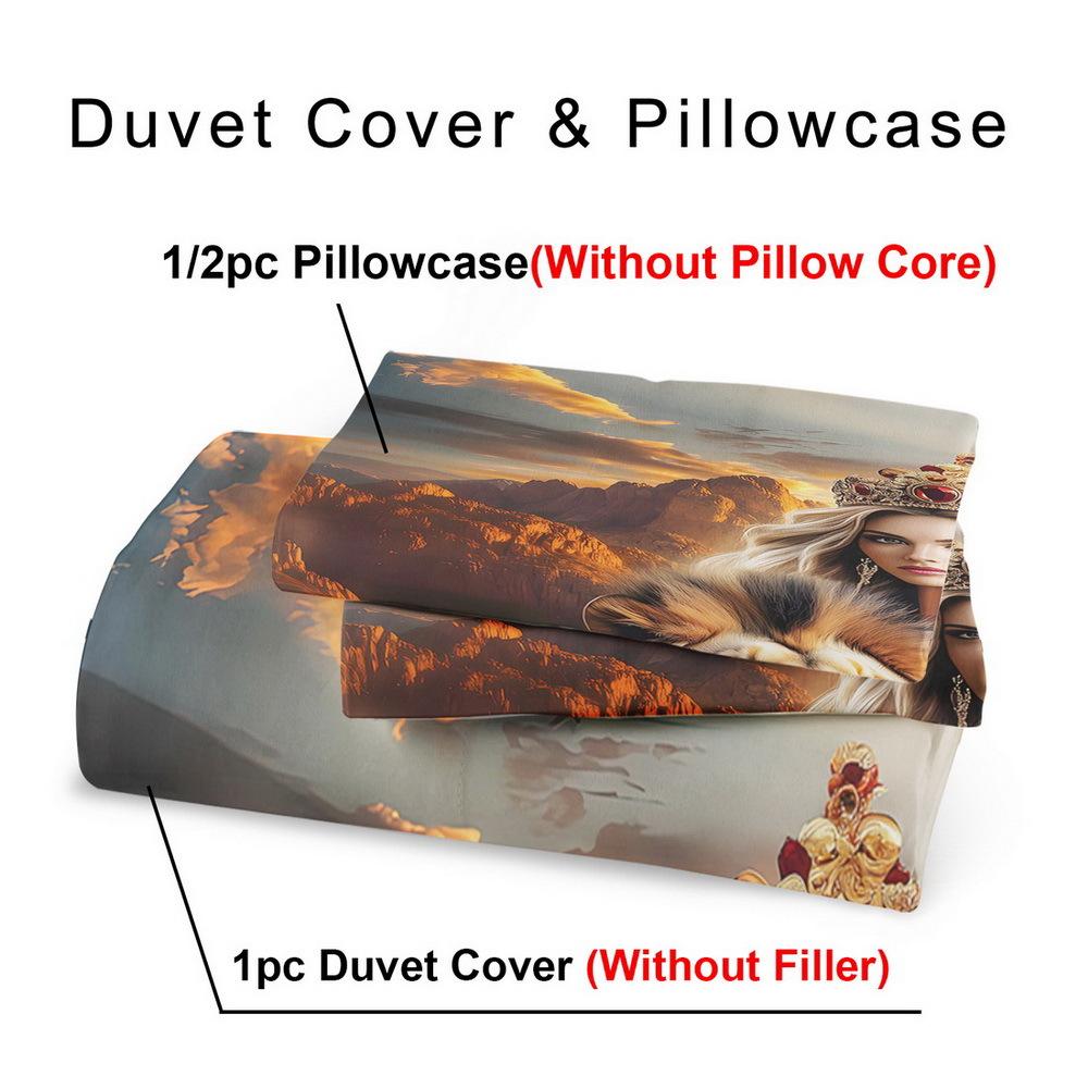 Fantasy Beauty Theme Down Comforter Cover Set - 2/3Pcs Soft Comfortable Breathable Beauty And Lion Pattern Printed Bedding Set