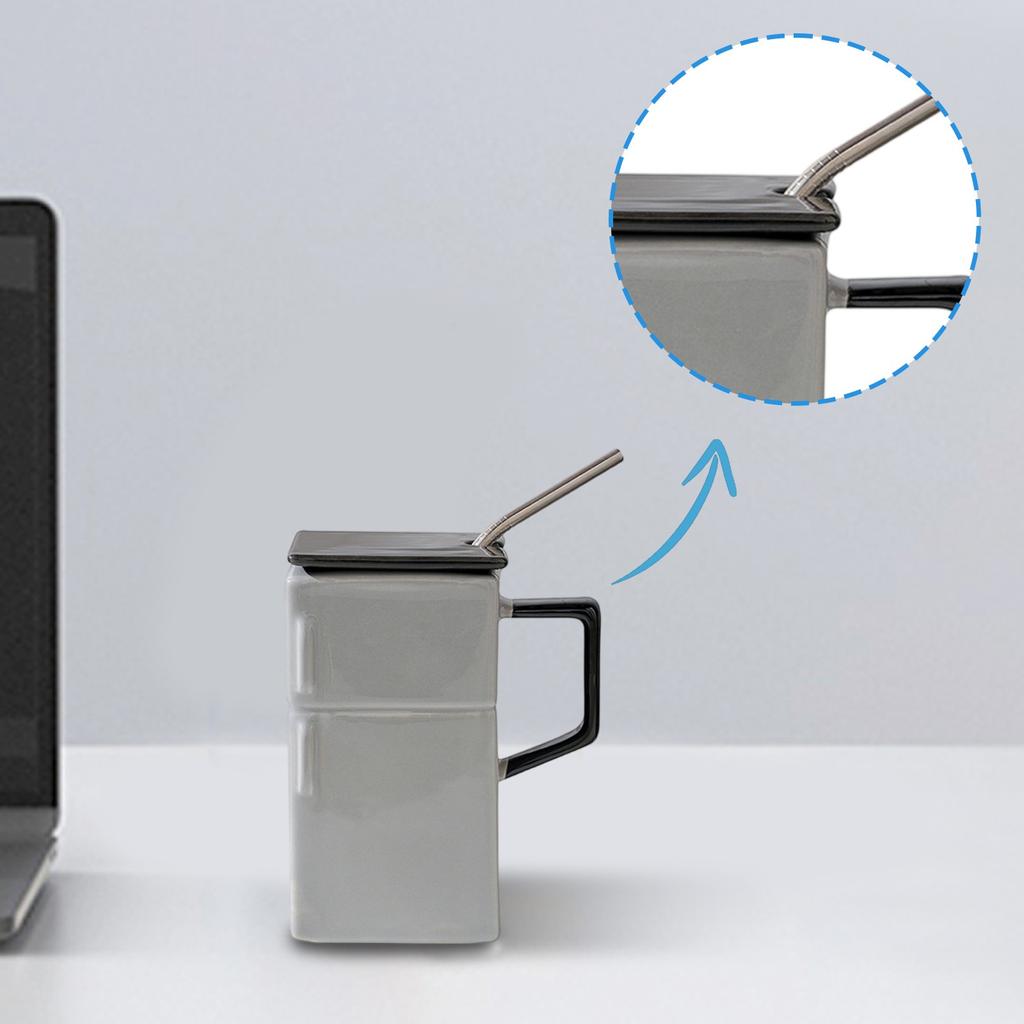 550ml Refrigerator Lid Straw Ceramic Cup Funny Coffee Mug