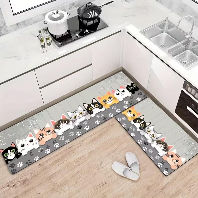 Adorable Cat-Themed Non-Slip Kitchen Mat for Kitchen, Bedroom, Bathroom, and Entryway Mat Playful Home Kitchen Decor Accessories