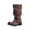 Sheepskin Version~ Western Cowboy Pleated Pile Boots Women's 2025 New Leather Thick Heel Retro Medium Tube Knight Boots